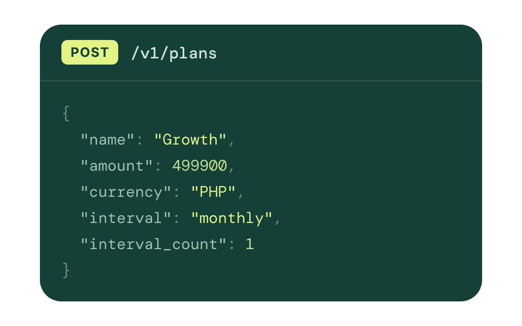 Creating a subscription plan with an amount, frequency and interval