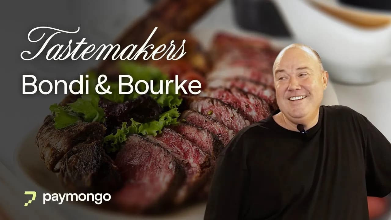 Tastemakers: Bondi & Bourke. A smiling chef beside a plate of sliced steak