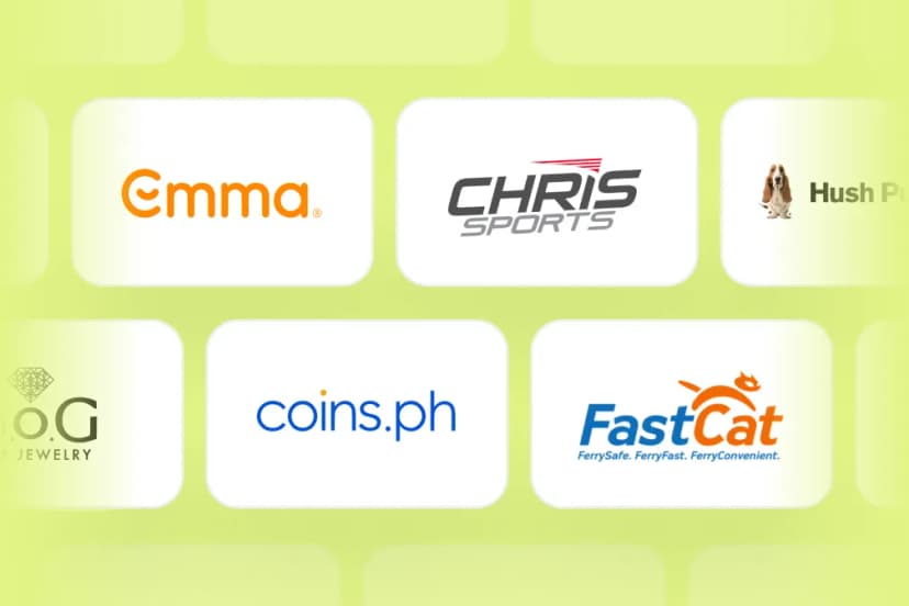 A bunch of logos that are on a yellow background.